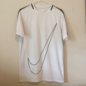 White Nike Dri-Fit tee with black detailing